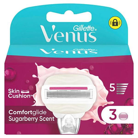 Gillette Venus ComfortGlide Sugarberry Razor Blade Refills - 3 Count -  Smooth Shave, Integrated Gel Bars, Women's Shaving Cartridges