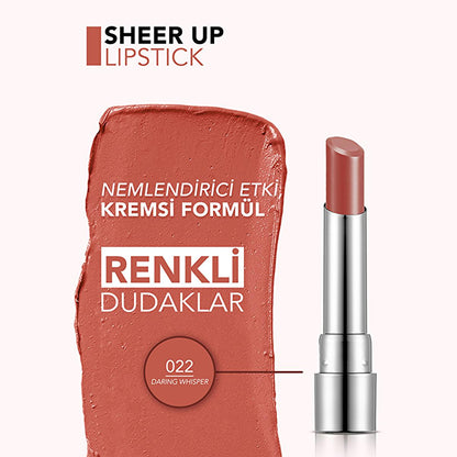 Flormar Sheer Up Moisturizing Lipstick - 022 Daring Whisper - Natural, Glossy, Lightweight Coverage for Hydrated Lips