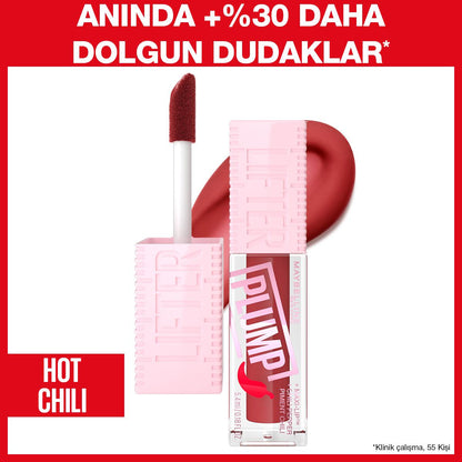 Maybelline New York Lifter Plump Lip Gloss 006 Hot Chili - Instantly Plumps Lips, Long-Lasting Effect, Non-Sticky