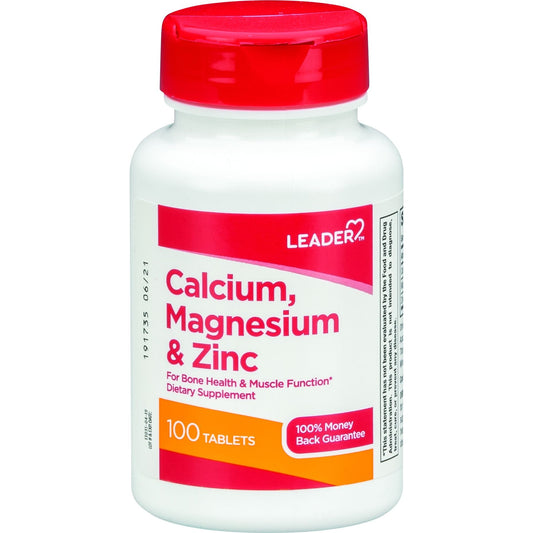 Leader Calcium Magnesium & Zinc Dietary Supplement Tablets 100 ea