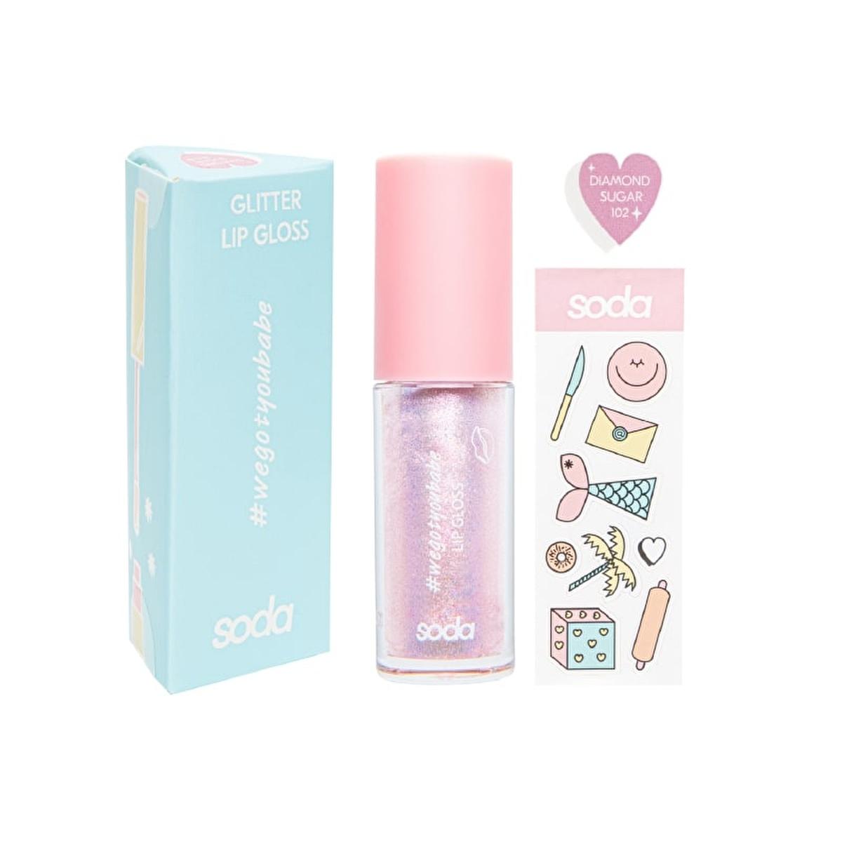 SODA Glitter Lip Gloss - Long Lasting Shiny Lip Care for Women - Diamond Sugar