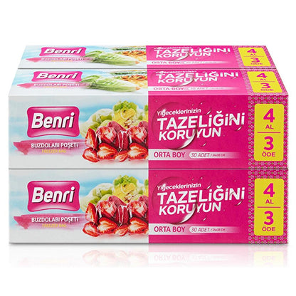 Benri Medium Food Storage Bags for Freshness 4 x 30 Pack