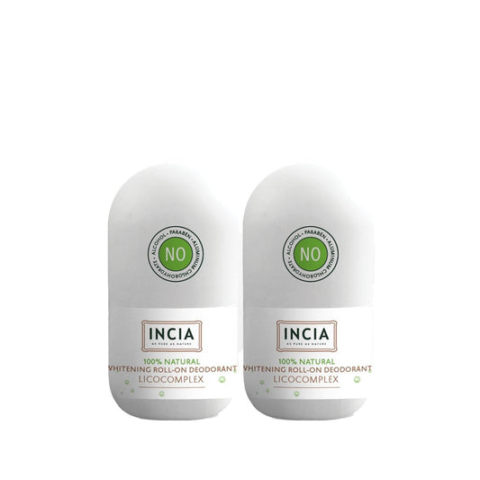 INCIA Natural Whitening Roll-On Deodorant - 50ml x 2 Pack - Natural Deodorant for Underarm Whitening & Hygiene