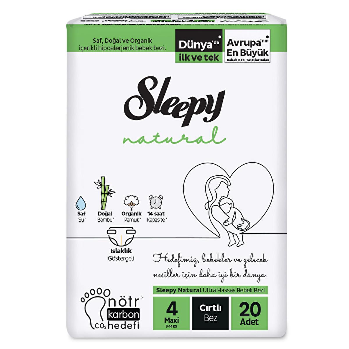 Sleepy Natural Compact Size 4 Maxi Baby Diapers 20 Count - Eco-Friendly Diapers for Babies with Wetness Indicator