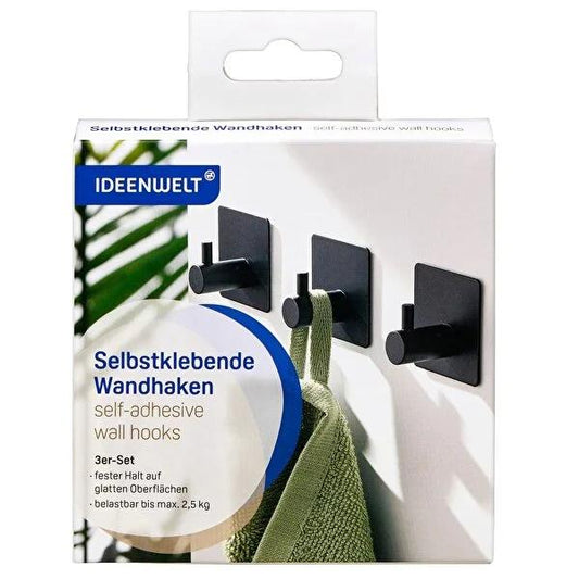 Ideenwelt Black Wall Mounted Organizer Set: Adhesive Bathroom Organizer with Toothbrush & Razor Holder - Space Saving 3-Piece Set