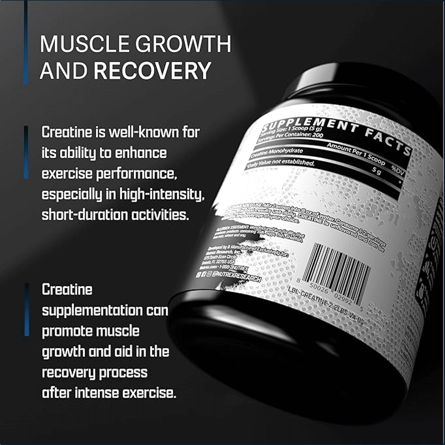 Nutrex Creatine Monohydrate, 200 Servings (Cracked Lid)