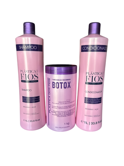 Plastica Dos Fios Deep Hydrating Kit Shampoo Hair Conditioner And Hair Btox 34oz 1000ml