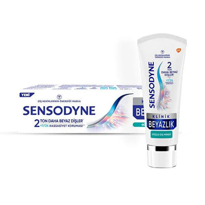 Sensodyne Klinik Beyazlık Toothpaste for Sensitive Teeth - Strengthens Enamel, Whitens, 7/24 Sensitivity Protection - 2.54 fl oz