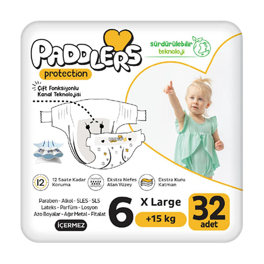 Paddlers Protection Eco-Friendly Diapers X-Large 32 Count for Babies 15+ Kg - Comfortable, Absorbent, and Sustainable
