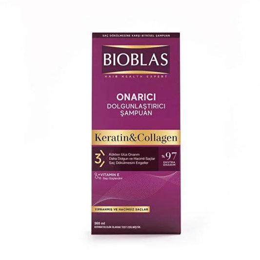 Bioblas Collagen & Keratin Volumizing Shampoo for Hair Loss - 12.18 fl oz Nourishing Hair Care