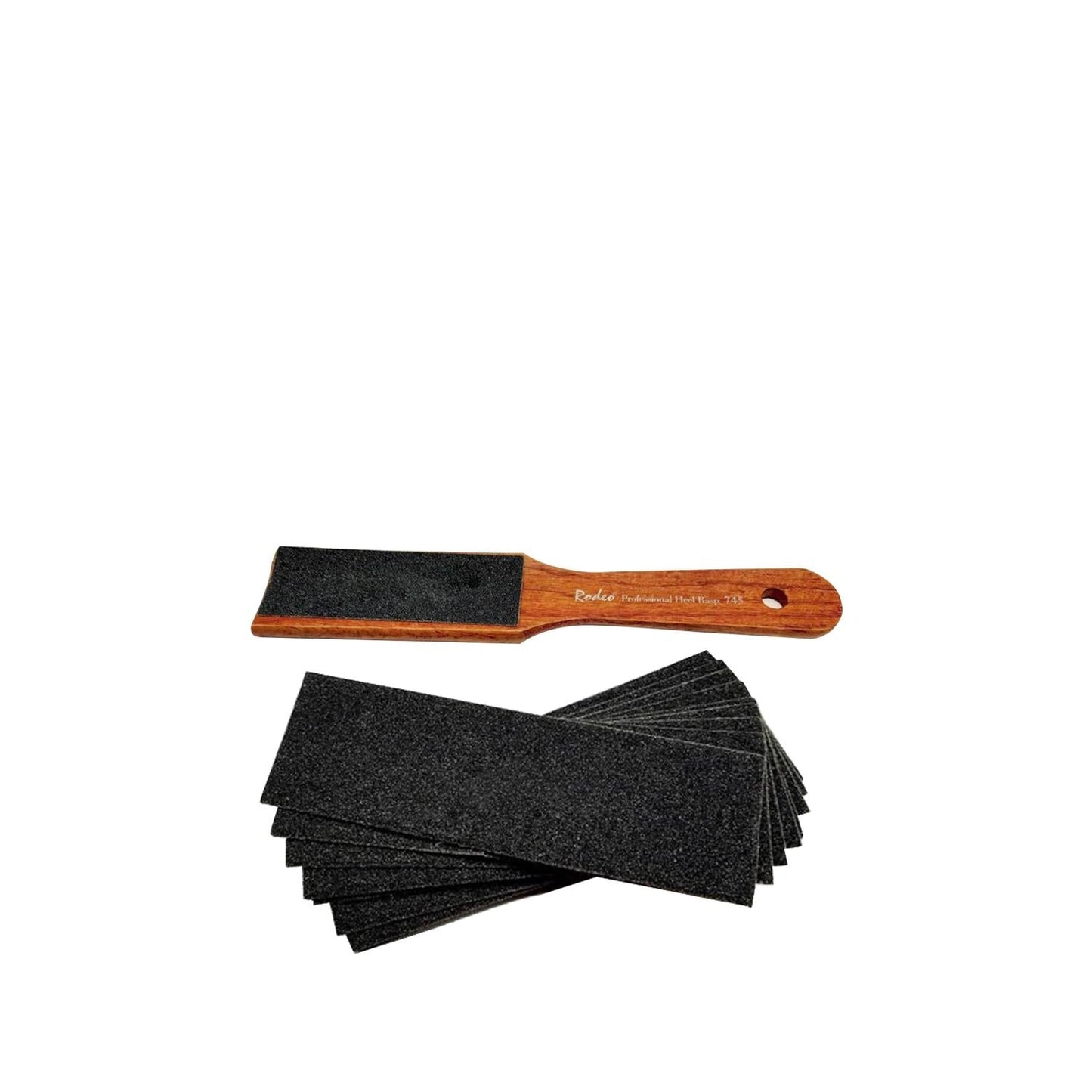 Rodeo Wooden Heel Smoother Foot Care Tool with 10 Replacement Files - Ergonomic Heel Care for Dry Cracked Heels