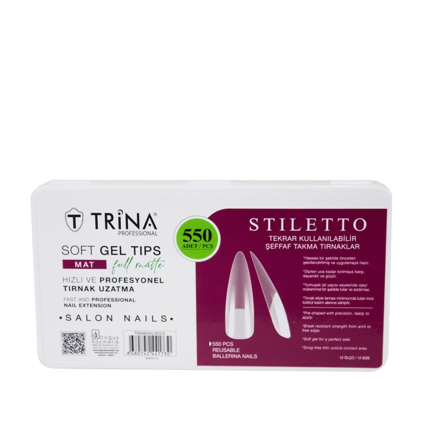 Trina Matte Soft Gel Stiletto Nail Tips 550 Count - Premium Nail Tips for Stylish Extensions