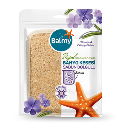 Balmy Natural Soap Filled Bath Puff for Gentle Exfoliation - Sensitive Skin Care