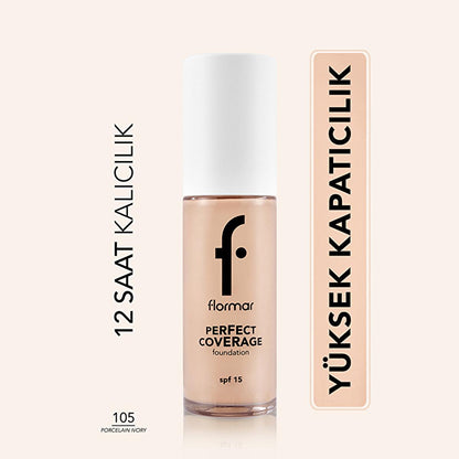 Flormar Perfect Coverage Foundation 105 Porcelain Ivory: Flawless Finish, 12-Hour Wear, and SPF 15 Protection
