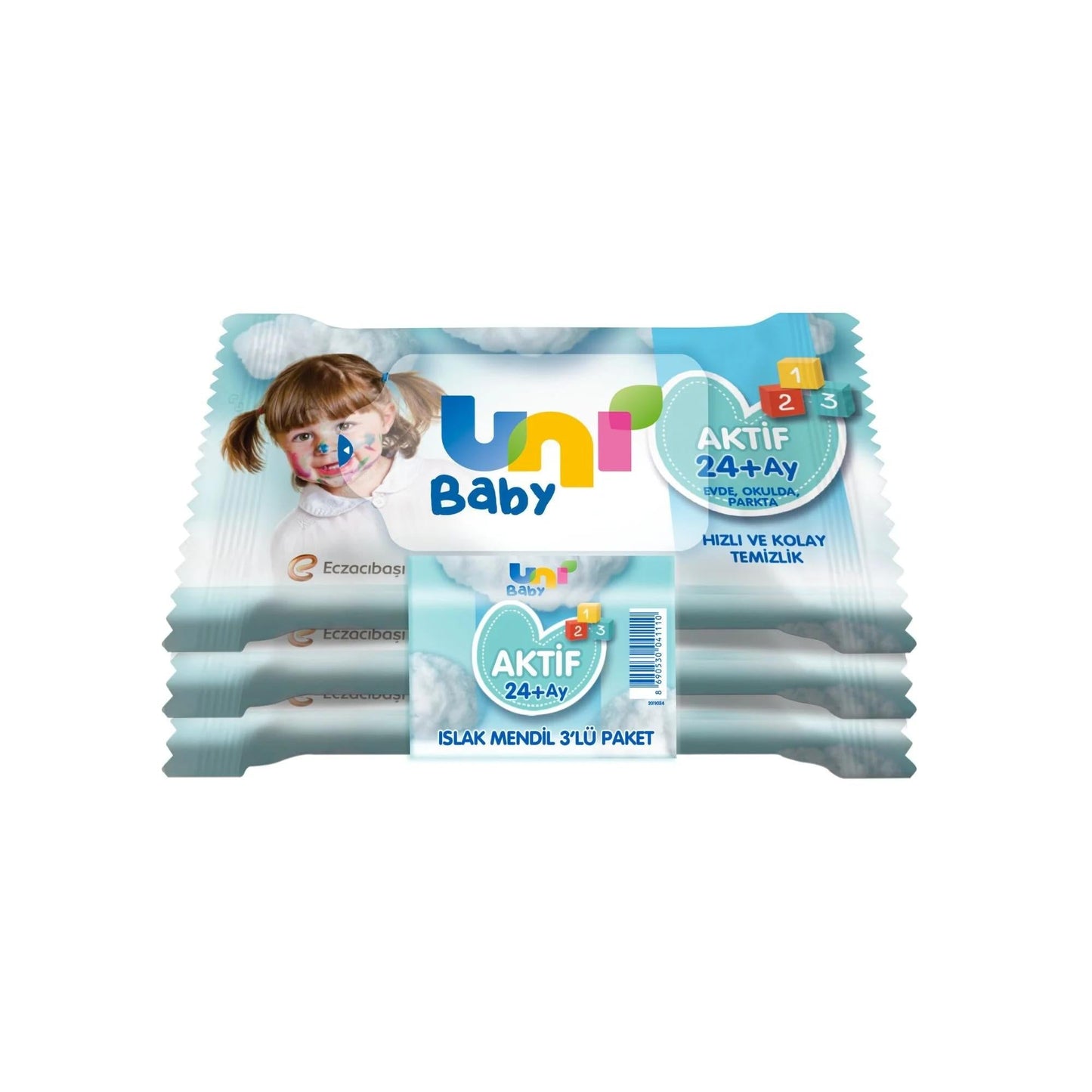 Uni Baby Active Toddler Wet Wipes for 24+ Months 3x15 Pack