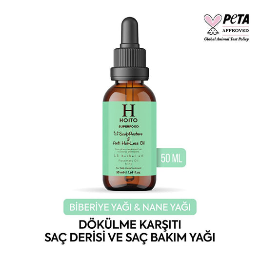Hoito Rosemary & Peppermint Hair Oil: Superfood Anti-Hair Loss & Scalp Treatment - Promotes Hair Growth, Thickening, and Repair (1.69 fl oz)