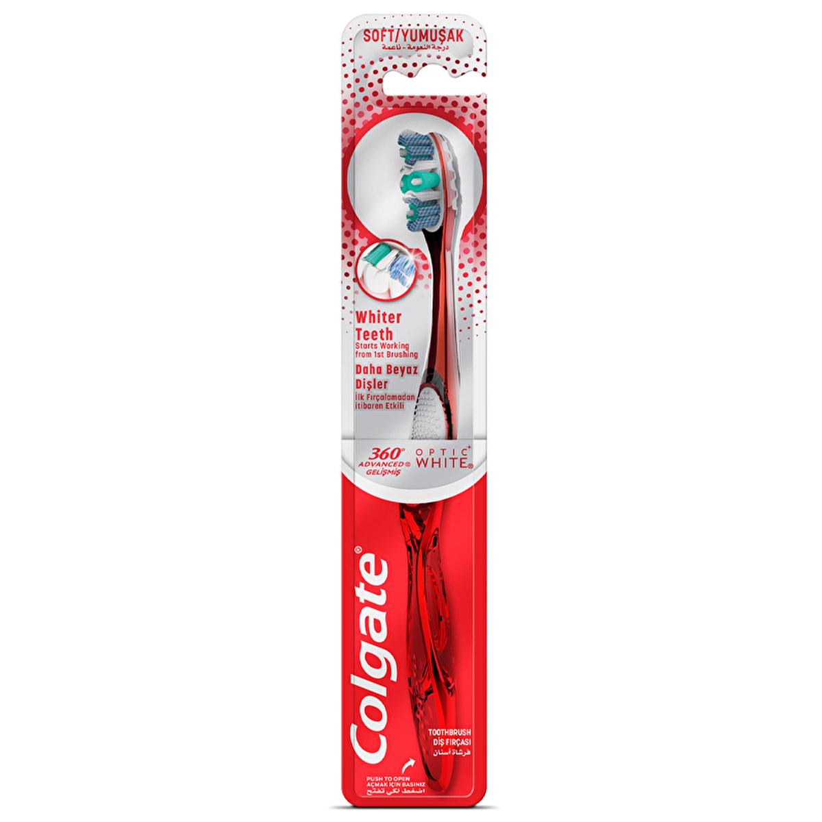 Colgate 360 Advanced Optic White Toothbrush - Whiter Teeth, Tongue & Cheek Cleaner, Medium Bristles, Plaque Removal