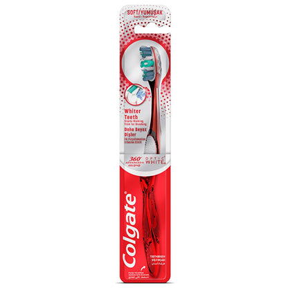 Colgate 360 Advanced Optic White Toothbrush - Whiter Teeth, Tongue & Cheek Cleaner, Medium Bristles, Plaque Removal