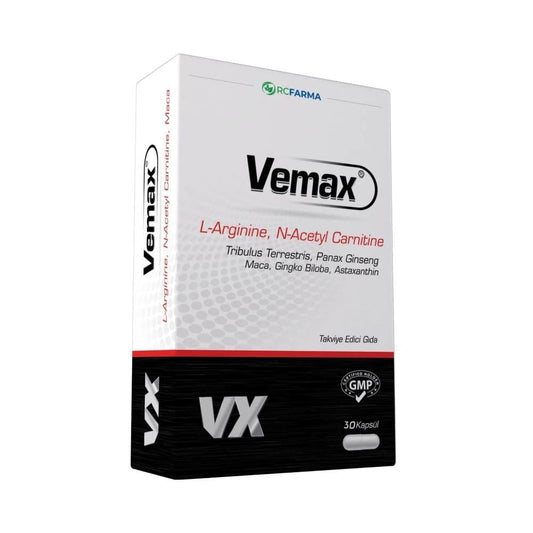 Vemax: Herbal Supplement - L-Arginine, Acetyl L-Carnitine, Zinc, CoQ10 - 30 Halal Capsules