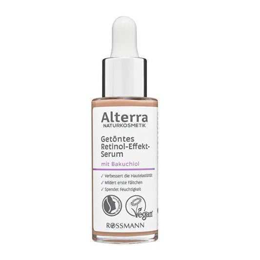 Alterra Vegan Retinol Alternative Serum with Bakuchiol & Organic Aloe Vera - Tinted Anti-Aging Formula for Fine Lines & Hydration