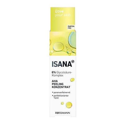 Isana AHA Glycolic Acid Serum: Vegan Exfoliating Peel for Pore Cleansing & Oily Skin Treatment, Renewed Skin, 30ml