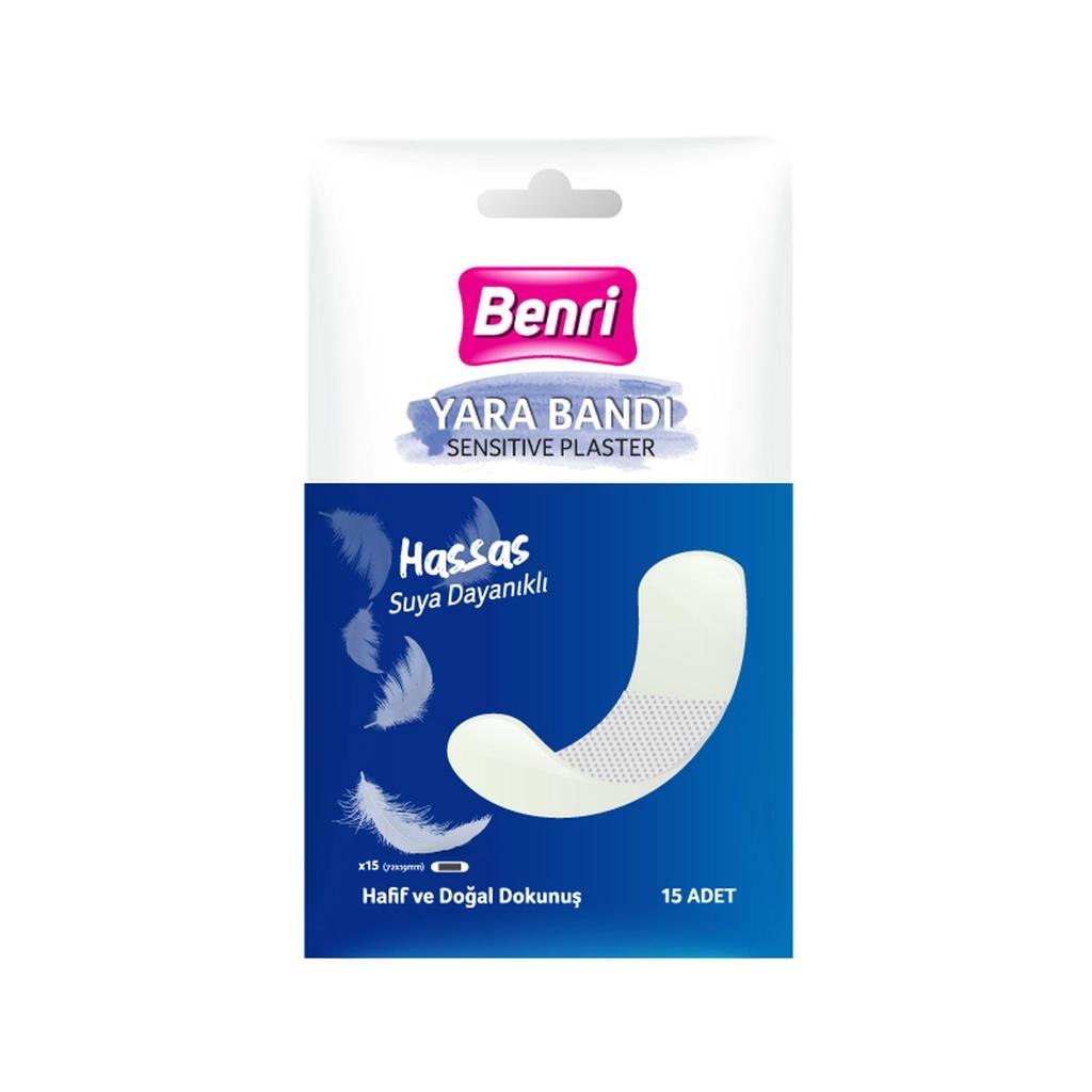 Benri Sensitive Adhesive Bandages for Gentle Protection 15-Pack