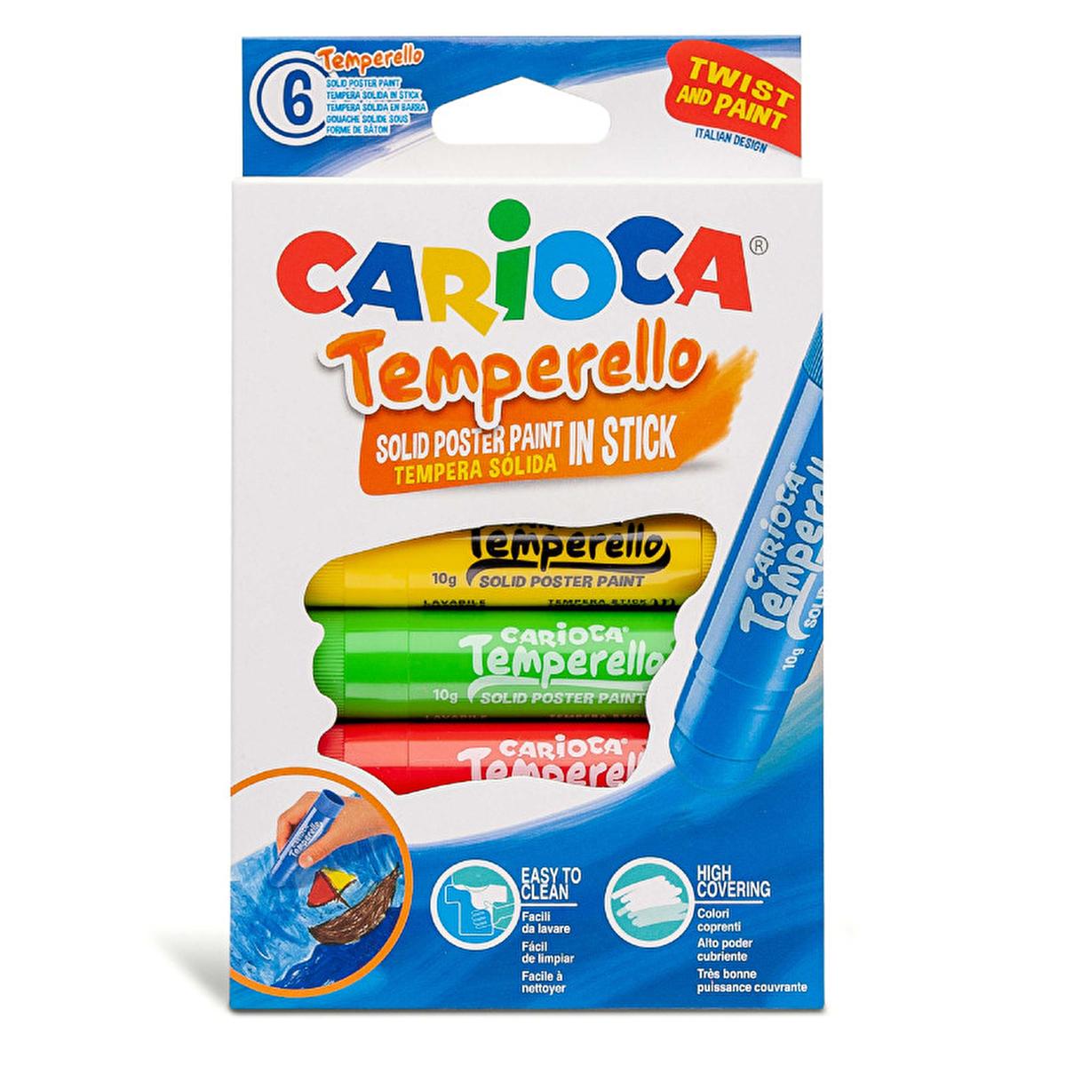 Carioca Temperello Stick Paints for Kids - 6 Washable Tempera Colors for Creative Fun