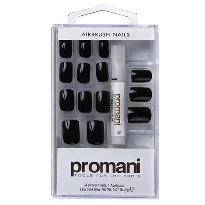 Promani Black False Nail Kit with Glue 24 Count