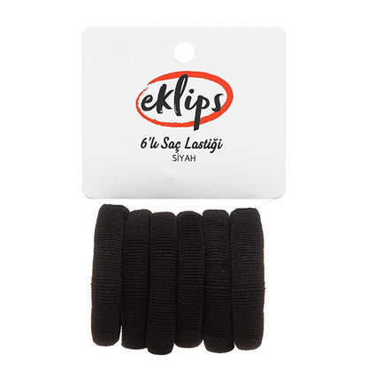 Eklips Black Hair Elastics No-Damage Hair Ties 6-Pack