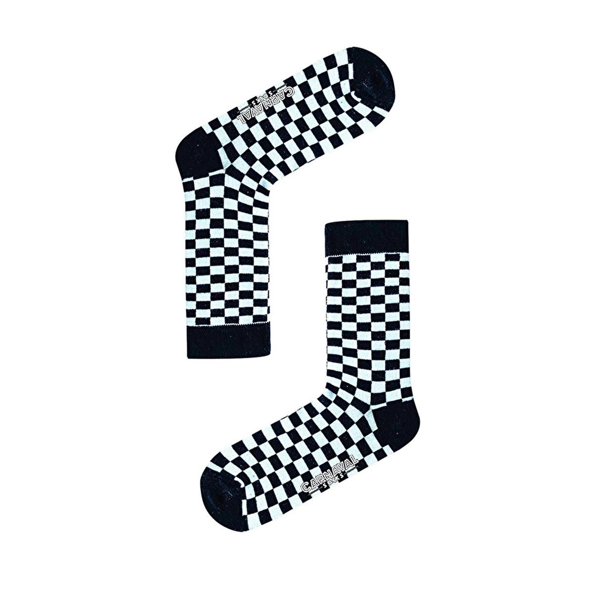 Carnaval Checkered Black and White Socks - Comfortable, Stylish, and Versatile Casual Footwear for Fashion-Conscious Individuals