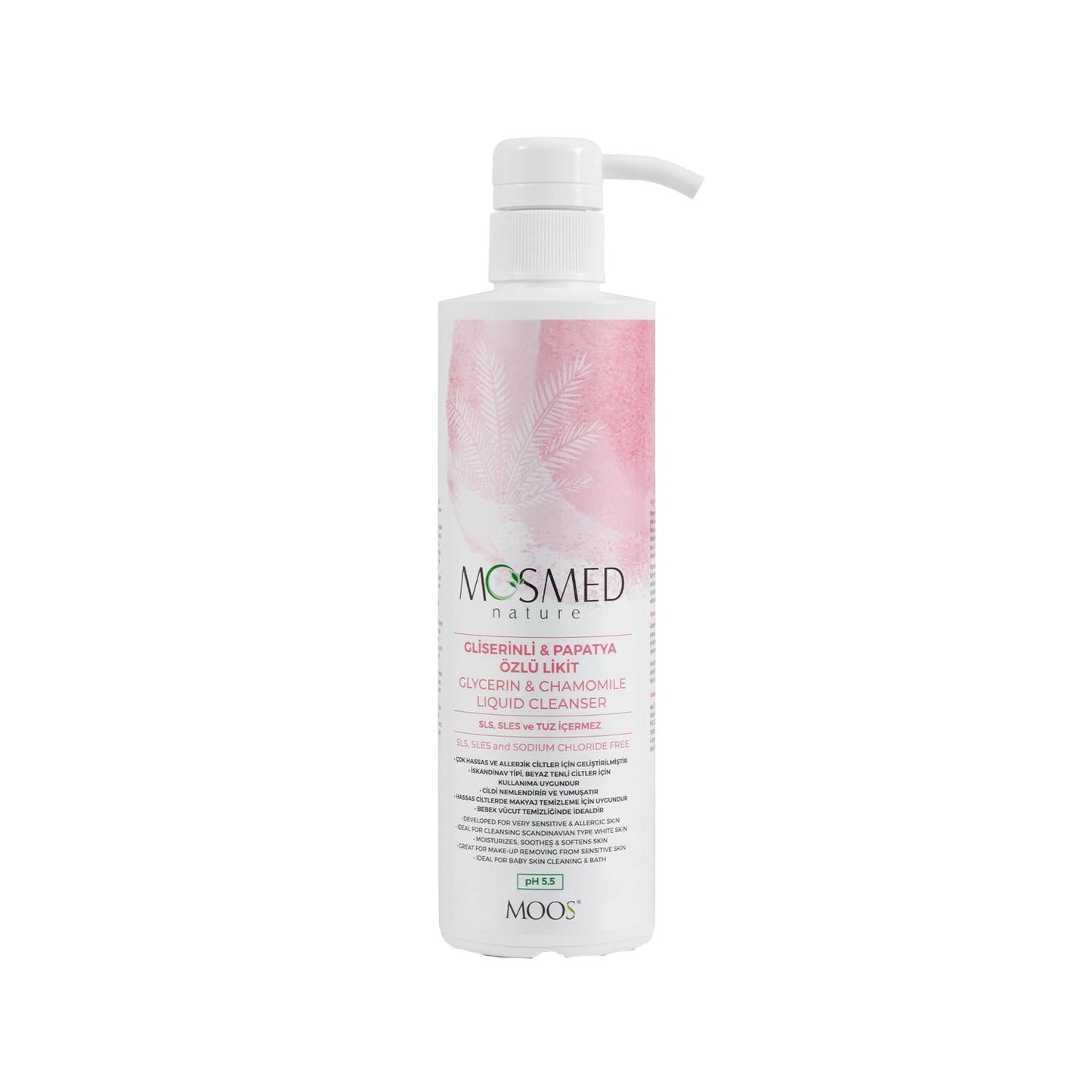 Moos Liquid Cleanser for Sensitive Skin with Glycerin and Chamomile - Soothing, Gentle, 13.53 fl oz