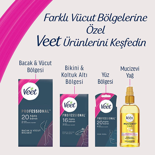 Veet Professional Facial Wax Strips for Sensitive Skin - Easy Hair Removal, Natural Ingredients, Long Lasting Results