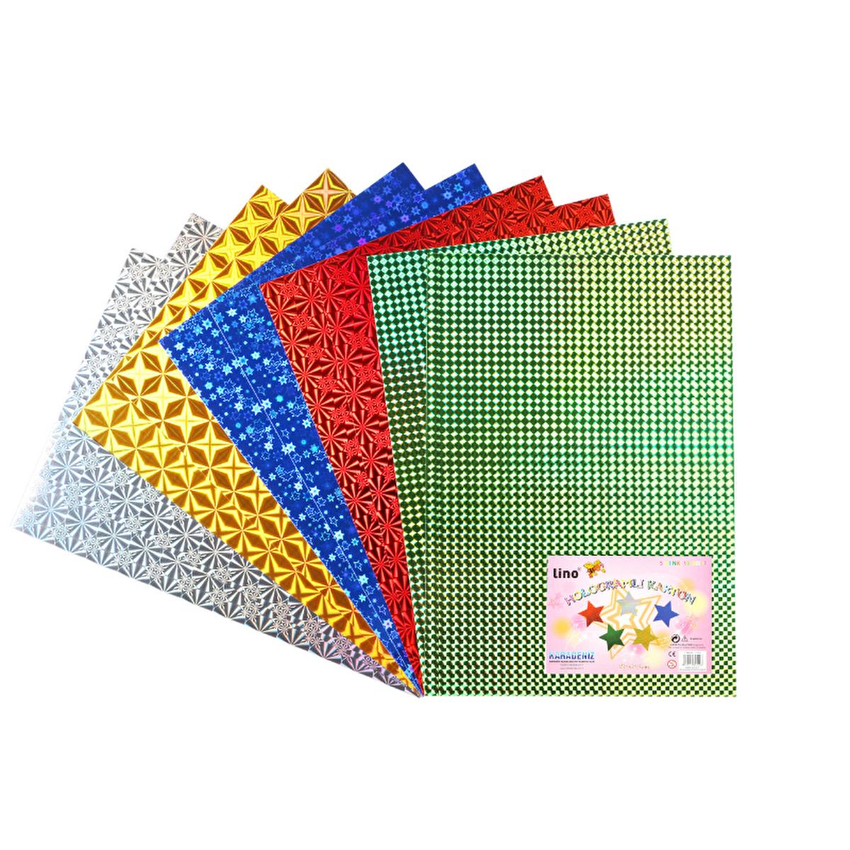 Lino Holographic Cardstock - 5 Colors, 10 Sheets (9.06 x 12.99 inches) - Metallic Paper for Crafts & Art Projects