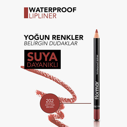 Flormar Waterproof Matte Lip Liner Pencil - Long Lasting, Highly Pigmented Formula