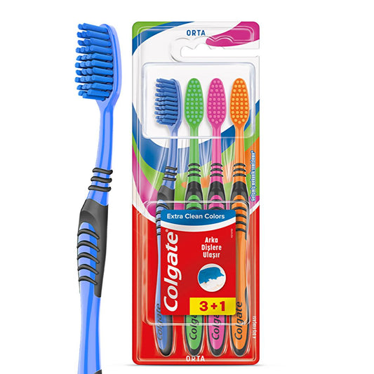 Colgate Manual Toothbrush with Tongue Cleaner - Extra Clean Colors for Effective Oral Hygiene