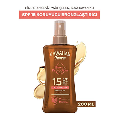 Hawaiian Tropic SPF 15 Dry Spray Tanning Oil: Protect & Bronze with Coconut & Aloe, Vegan & Cruelty-Free Sunscreen - Water Resistant
