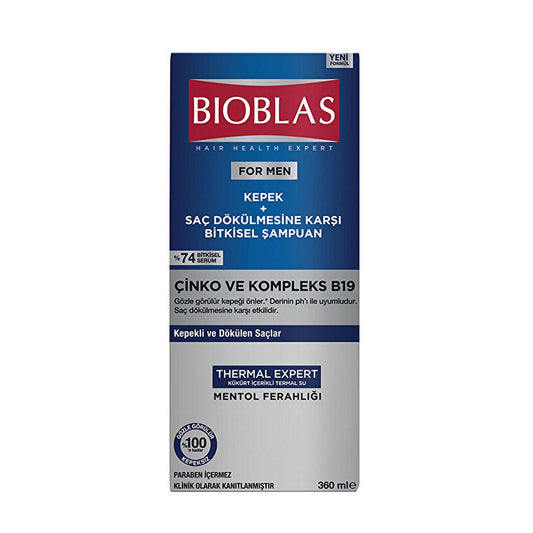 Bioblas Anti-Dandruff Shampoo for Men - 12.18 fl oz, Paraben-Free, Dermatologically Tested