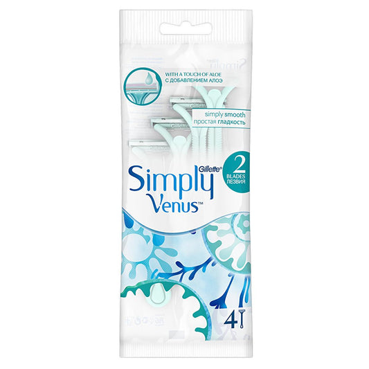 Gillette Simply Venus 2 Women's Disposable Razor, 4-Pack - Smooth Shaving for Women
