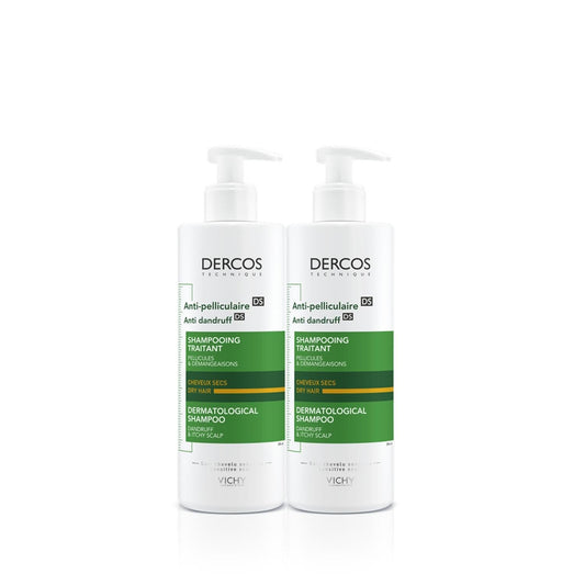 Vichy Dercos Anti-Dandruff Shampoo for Dry Hair - 2 x 390ml - Gentle Care & Effective Dandruff Treatment
