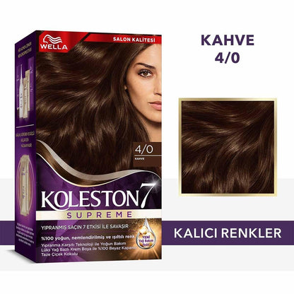 Wella Koleston Supreme 4/0 Kahve Hair Dye: Long Lasting, Intense Color & Gray Hair Coverage with Damage Repair - At Home Hair Color Kit