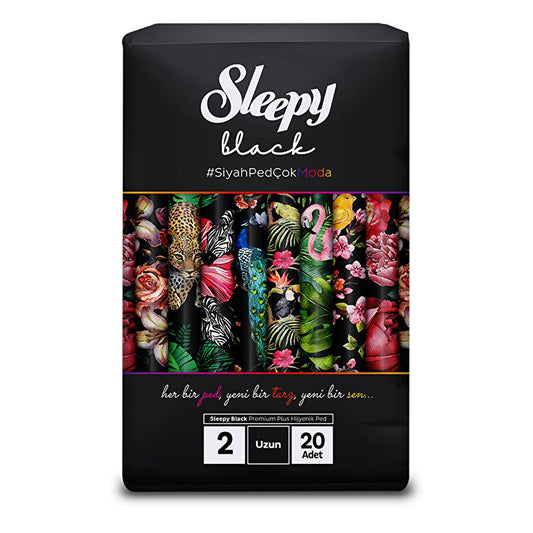 Sleepy Black Premium Plus Hijyenik Ped Uzun 20'li - Natural & Organic Sanitary Pads for Comfortable Menstrual Hygiene