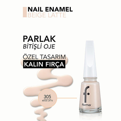 Flormar Beige Latte Nail Polish - High Pigment, Long Lasting, Chip Resistant - Salon Quality Manicure at Home