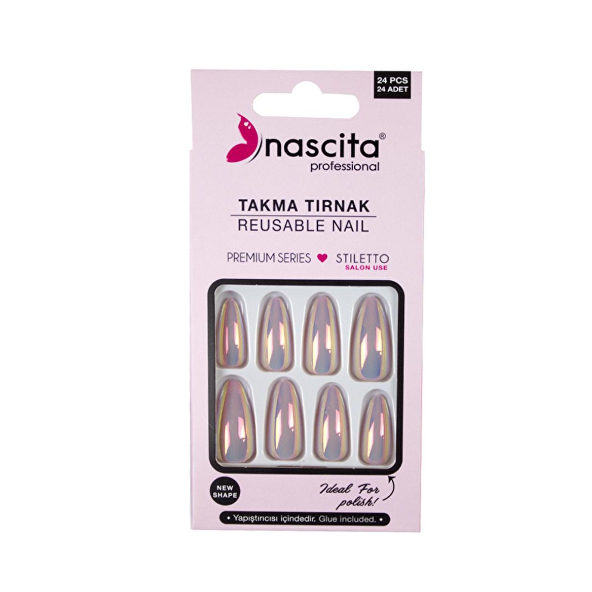 Nascita Hologram Artificial Nails - Reusable 24-Piece Set for DIY Nail Application