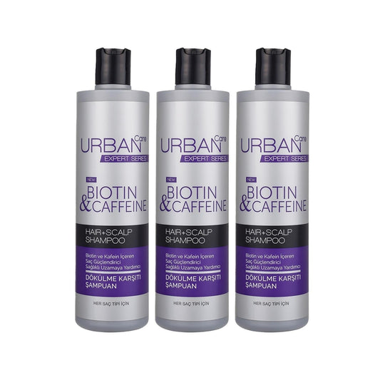 URBAN Care Expert Biotin & Caffeine Anti-Hair Loss Shampoo - 3 Pack of 350ml - Strengthens Hair Follicles & Reduces Shedding