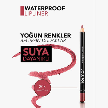 Flormar Mat Lip Liner - Waterproof, Long-Lasting, Matte Finish, 203 Subdued Pink