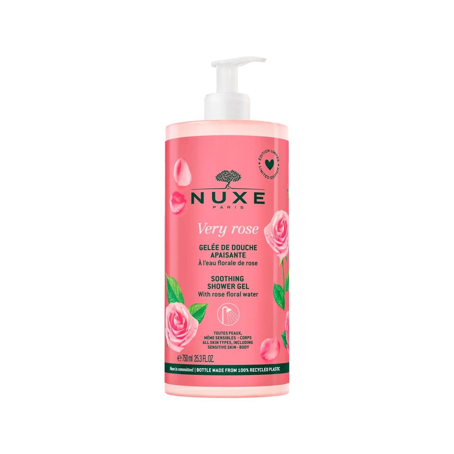Nuxe Very Rose Shower Gel 750ml - Luxurious Fragrant Body Wash for Gentle Cleansing