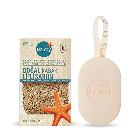 Balmy Natural Loofah Soap with Coconut & Vanilia - Gentle Exfoliating & Moisturizing for Smoother Skin