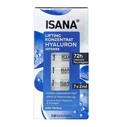Isana Hyaluron Intense: Anti-Aging Hyaluronic Acid Serum Ampoules for Intense Hydration & Wrinkle Reduction - 7x2ml, Collagen Boost