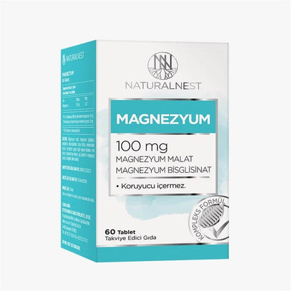 Naturalnest Magnesium Supplement 100mg - 60 Tablets | Magnesium Malate &amp; Bisglycinate