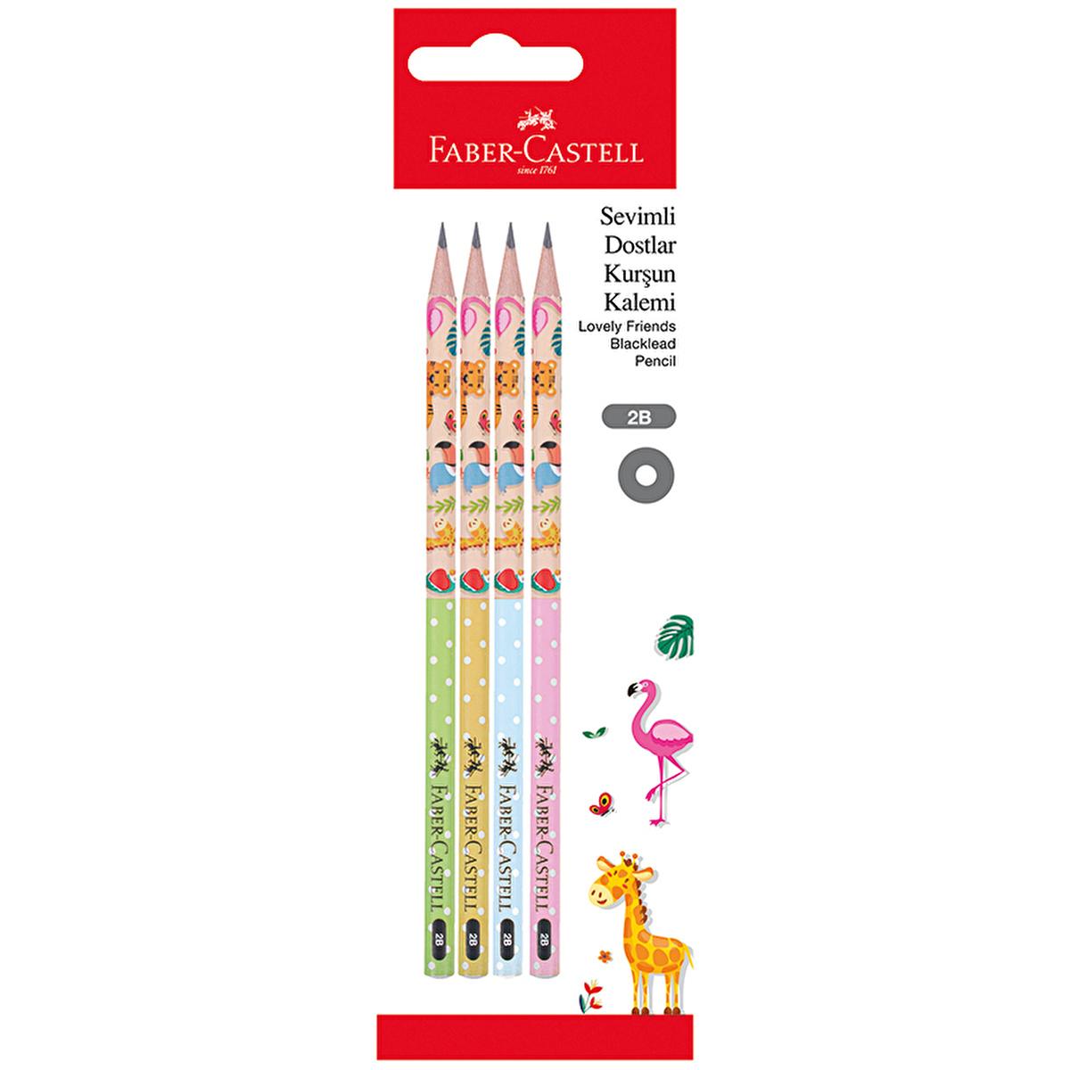 Faber Castell 2B Pencils - Set of 4 'Sevimli Dostlar' - Smooth Writing, Break-Resistant, Eco-Friendly Lead Pencils for School, Art & More